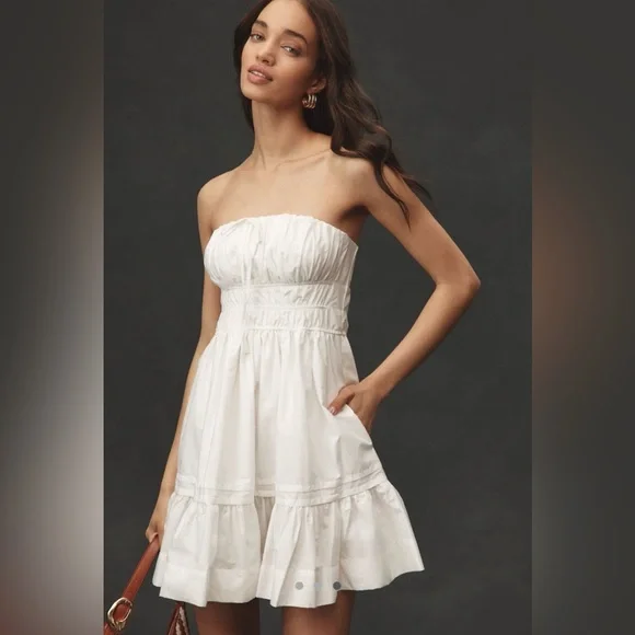Anthropologie Somerset Strapless Mini Dress White Tiered Size L NWT - Picture 1 of 6